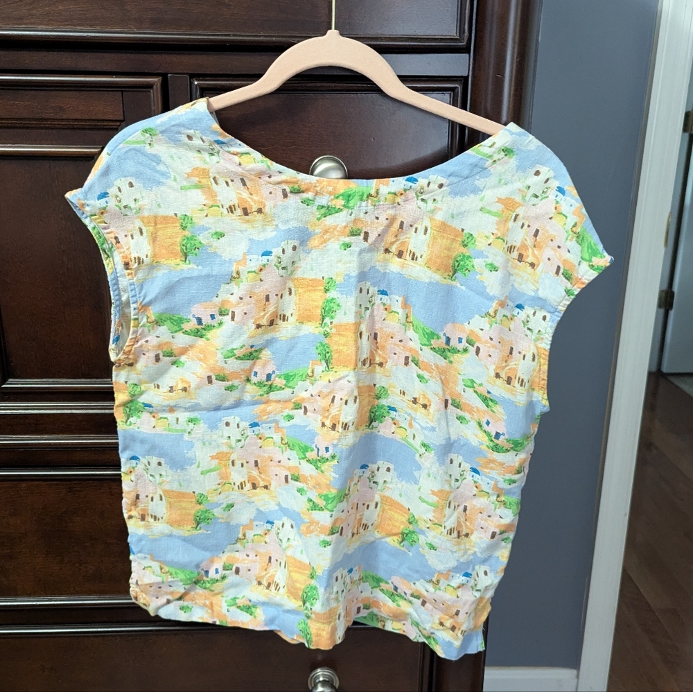 Cynthia Rowley Blue and Yellow Boxy Blouse
